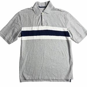 Game Day Polo Shirt Mens Medium Gray Striped Cotton Short Sleeve Casual